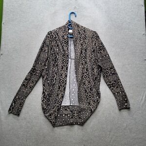 Love‎ Women Sweater M Black Geometric Aztec Cardigan Open